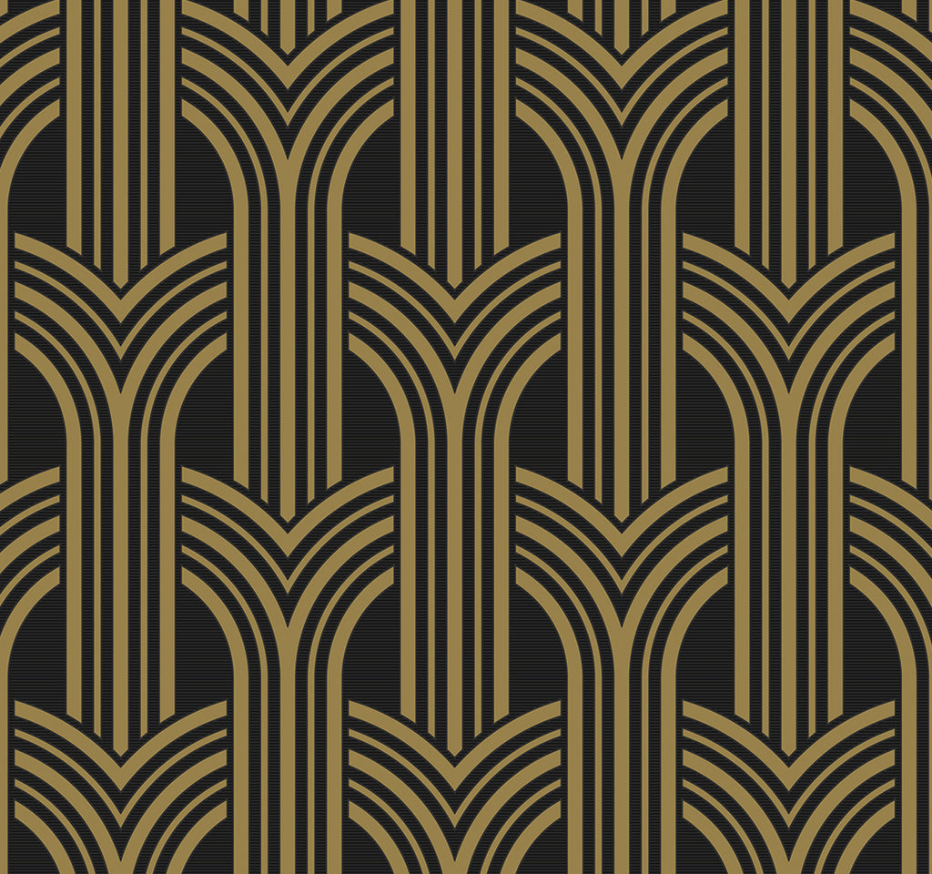 Malibu PS Deco Geometric Arches Art Deco Geometric - Ebony & Metallic Gold | Peel and Stick Removable Wallpaper