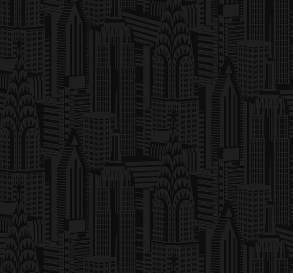 Malibu Ps City Skyline Art Deco Novelty - Cosmic Black | Peel and Stick Removable Wallcovering