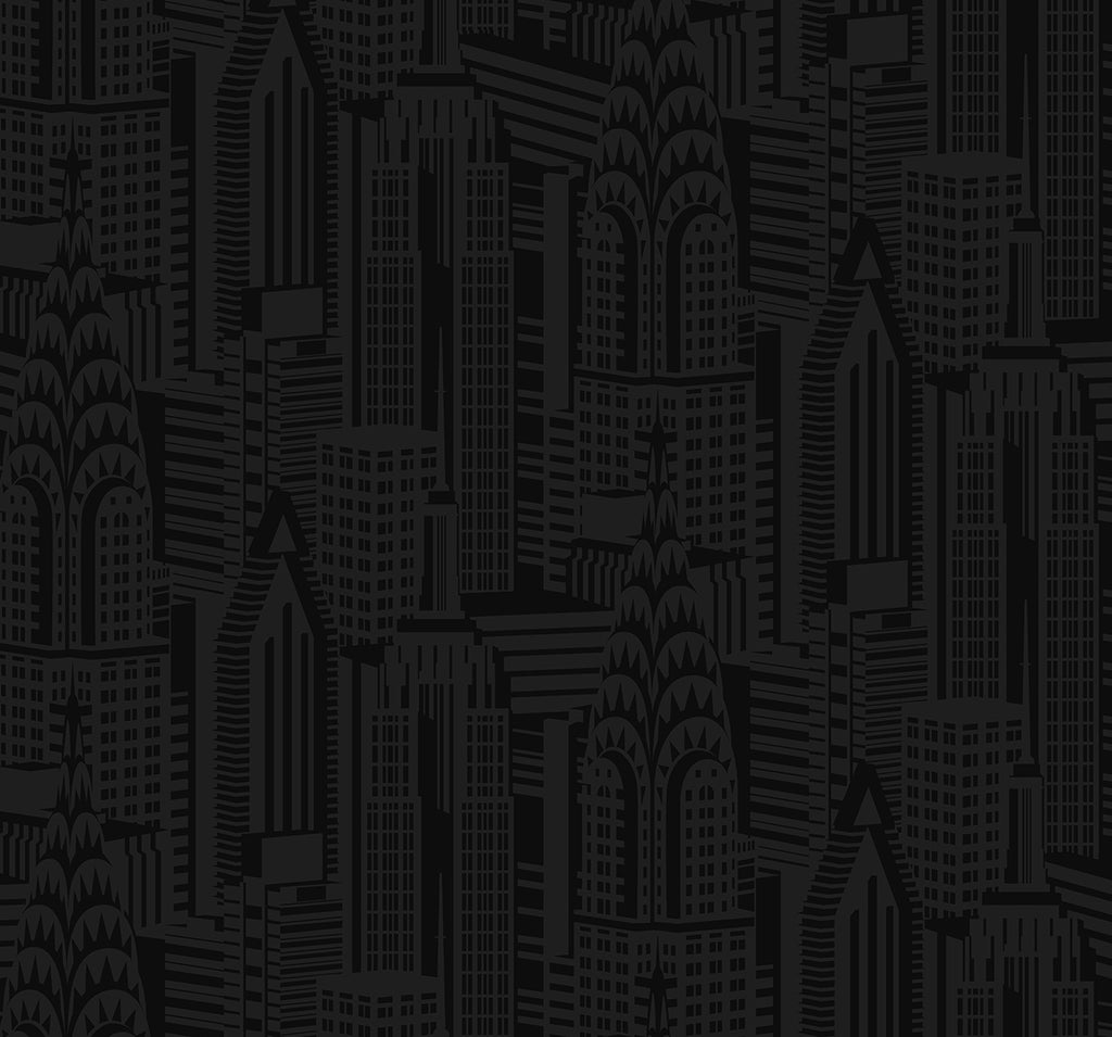 Malibu PS City Skyline Art Deco Novelty - Cosmic Black | Peel and Stick Removable Wallpaper