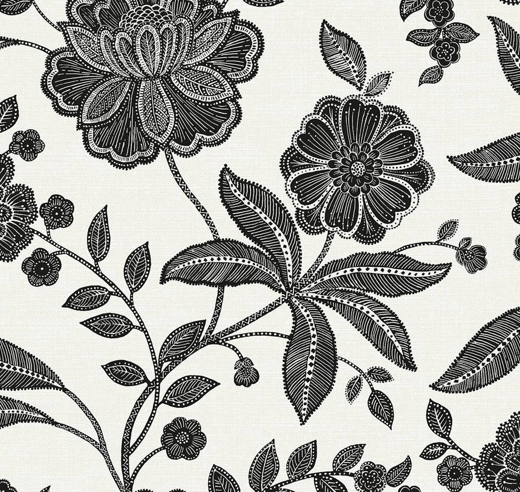Malibu PS Julian Jacobean Floral Transitional Floral - Ebony & Ivory | Peel and Stick Removable Wallpaper