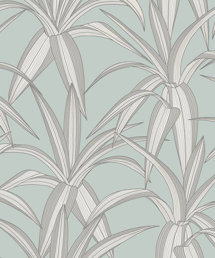 Malibu PS Tossed Cradle Plant Tropical Botanical - Blue Mist | Peel and Stick Removable Wallpaper