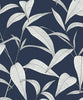 Malibu PS Pinstripe Leaf Trail Tropical Botanical - Dark Blue | Peel and Stick Removable Wallpaper