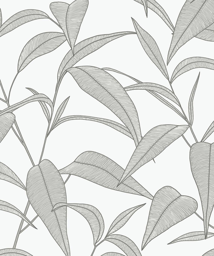Malibu PS Pinstripe Leaf Trail Tropical Botanical - Greystone | Peel and Stick Removable Wallpaper
