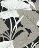 Malibu PS Elephant Leaves Tropical Botanical - Ebony & Metallic Silver | Peel and Stick Removable Wallpaper
