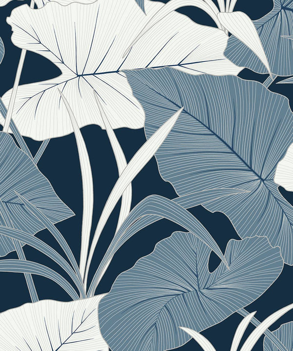 Malibu Ps Elephant Leaves Tropical Botanical - Blue Lagoon | Peel and Stick Removable Wallcovering