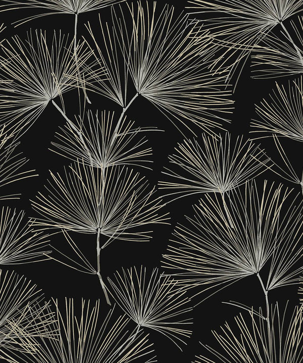 Malibu Ps Pine Needles Contemporary Botanical - Ebony & Pavestone | Peel and Stick Removable Wallcovering