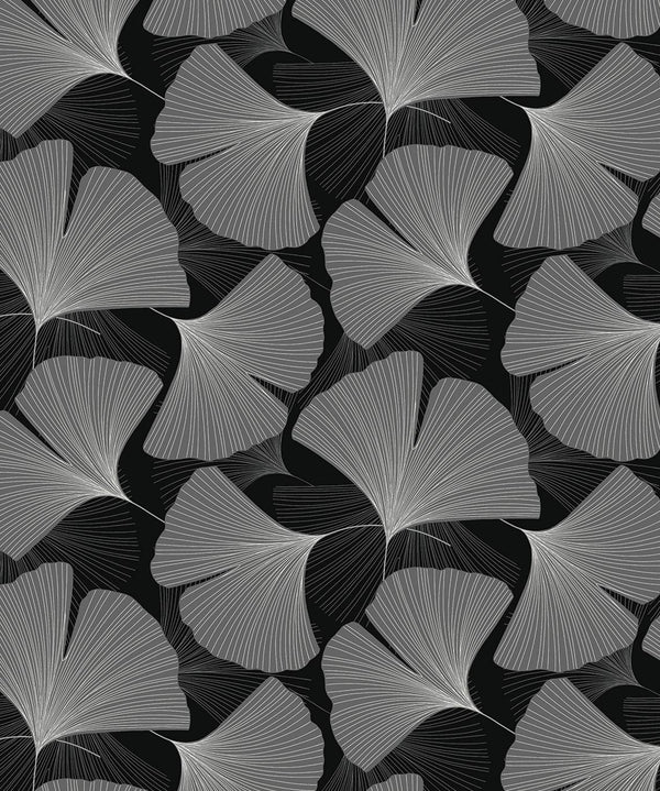 Malibu Ps Tossed Ginkgo Leaf Contemporary Botanical - Ebony & Greystone | Peel and Stick Removable Wallcovering