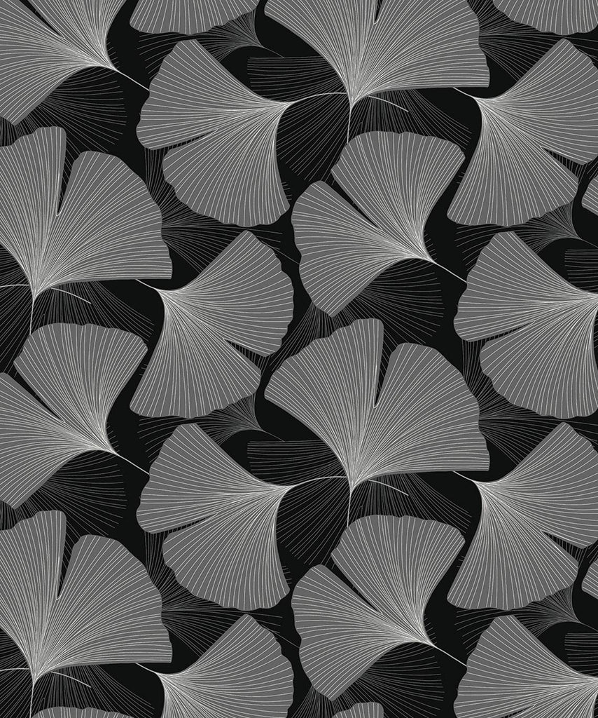 Malibu PS Tossed Ginkgo Leaf Contemporary Botanical - Ebony & Greystone | Peel and Stick Removable Wallpaper