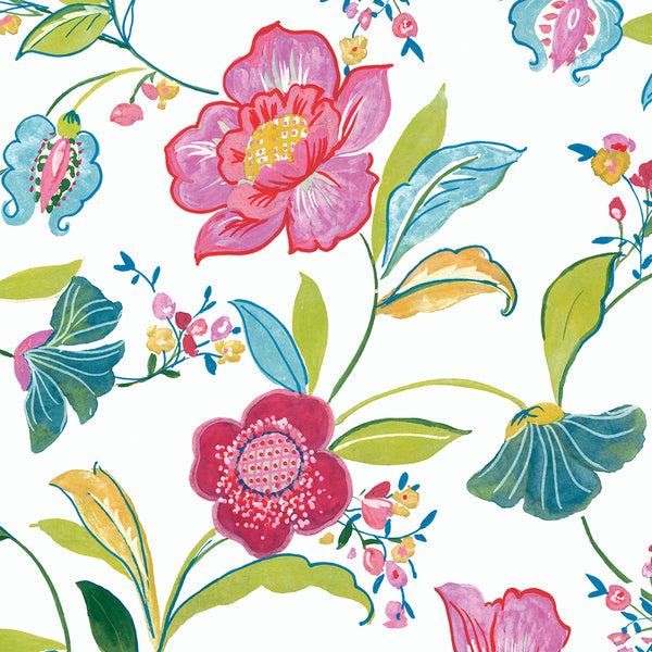 Malibu Ps Painterly Floral Contemporary Floral - Magenta & Off-White | Peel and Stick Removable Wallcovering