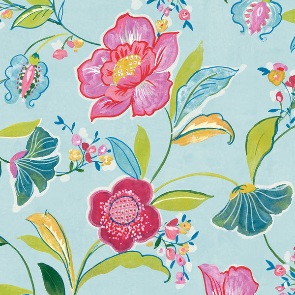 Malibu Ps Painterly Floral Contemporary Floral - Light Aqua | Peel and Stick Removable Wallcovering