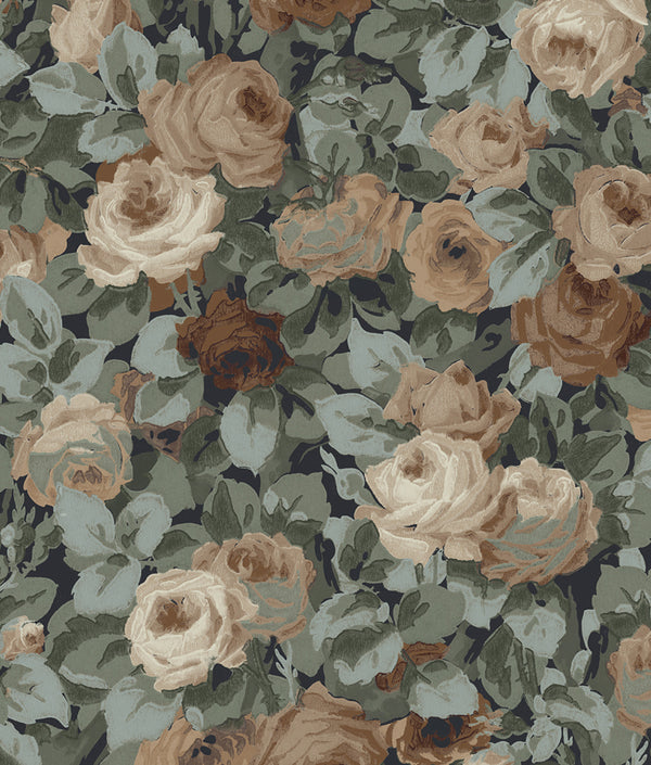 Malibu Ps Rose Garden Traditional Floral - Midnight Blue & Cafe | Peel and Stick Removable Wallcovering