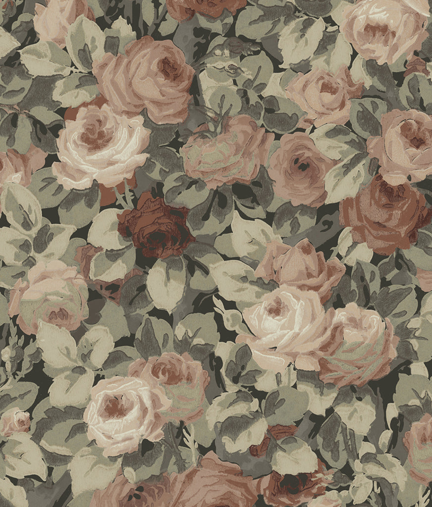 Malibu PS Rose Garden Traditional Floral - Dusty Mauve & Ash Grey | Peel and Stick Removable Wallpaper