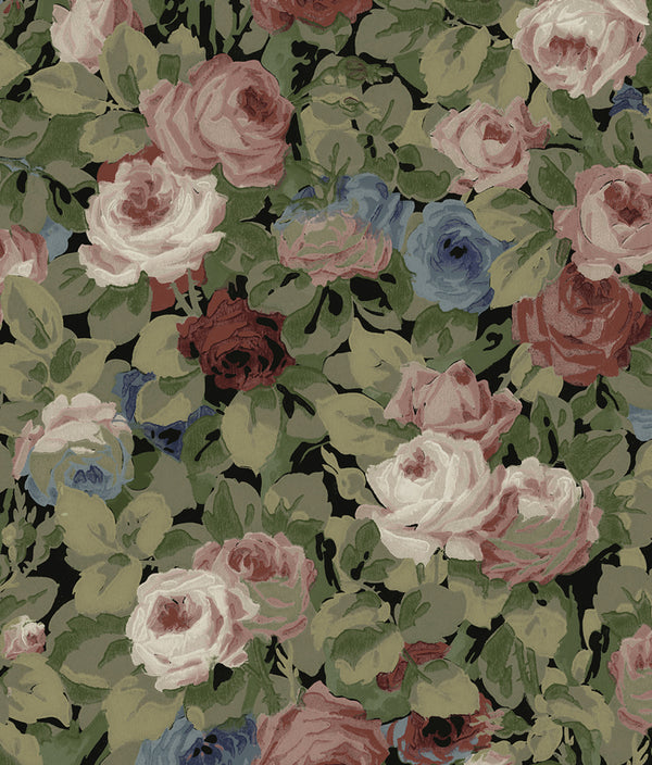 Malibu Ps Rose Garden Traditional Floral - Olive and Wine | Peel and Stick Removable Wallcovering