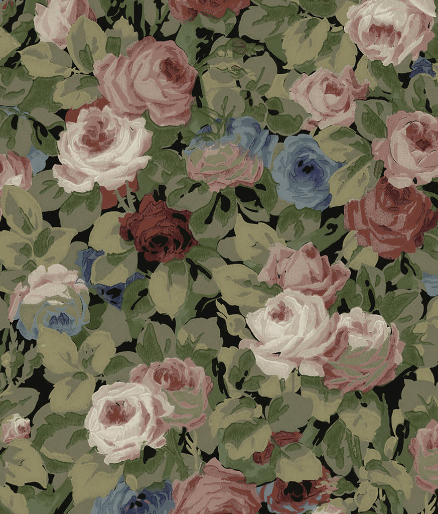 Malibu PS Rose Garden Traditional Floral - Olive and Wine | Peel and Stick Removable Wallpaper