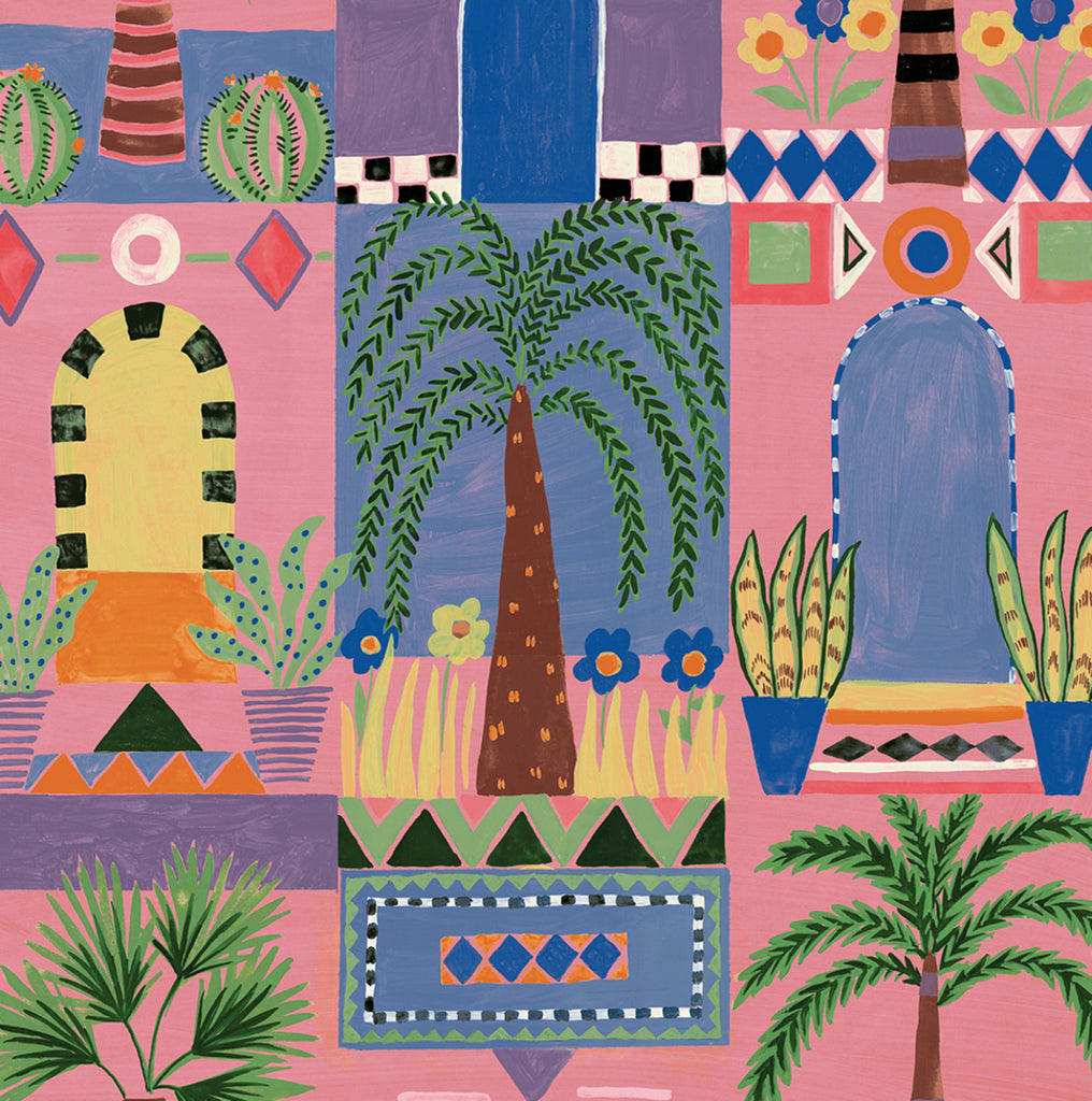 Malibu PS Tropical Facade Contemporary Novelty - Pink | Peel and Stick Removable Wallpaper