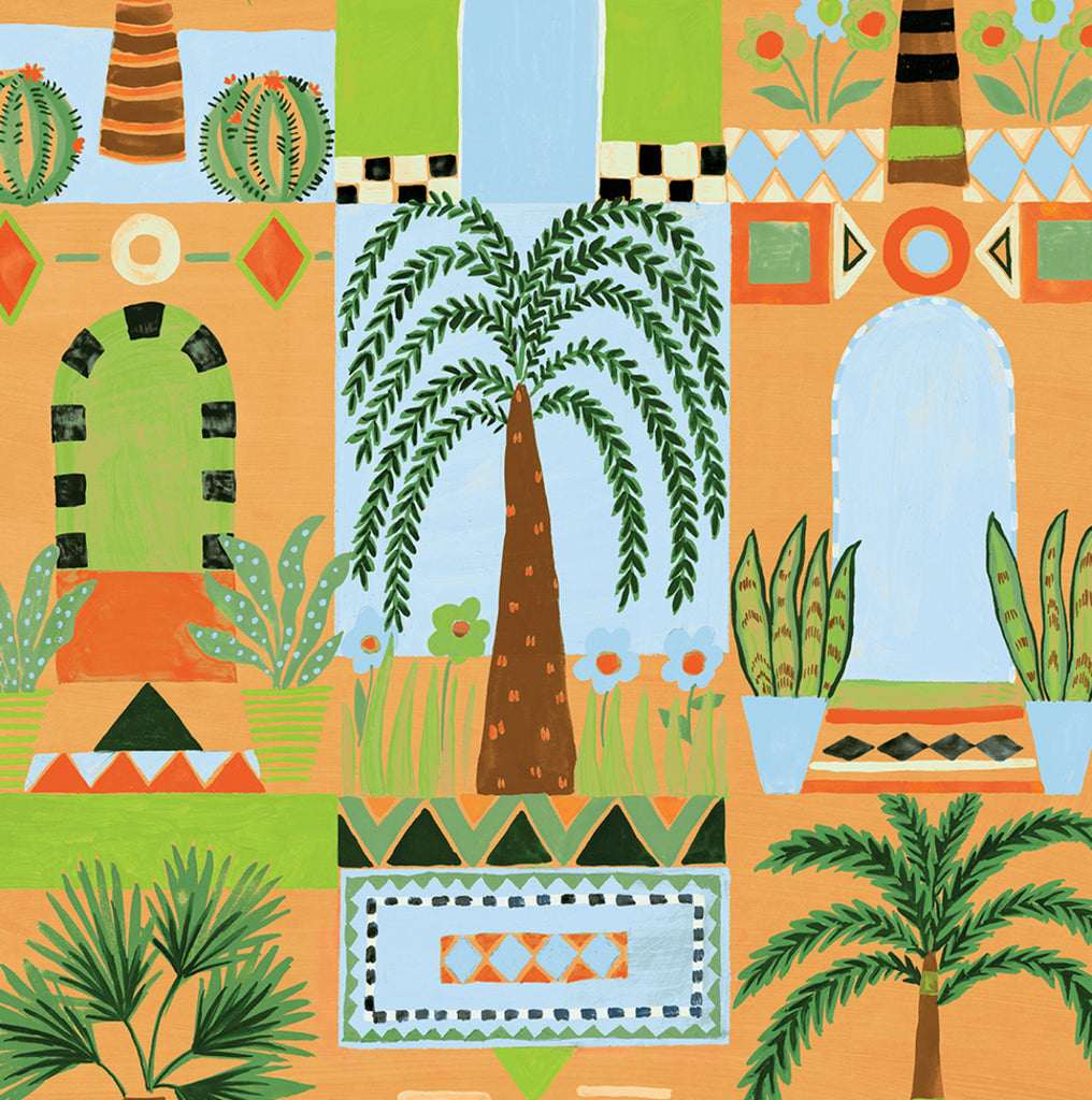 Malibu PS Tropical Facade Contemporary Novelty - Orange | Peel and Stick Removable Wallpaper