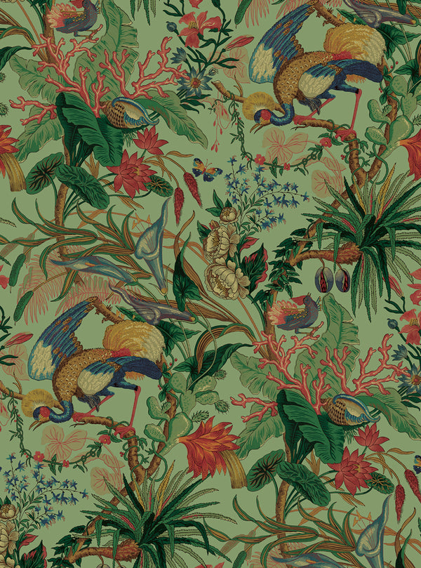 Malibu Ps Tropical Canopy Contemporary Botanical - Seagreen | Peel and Stick Removable Wallcovering