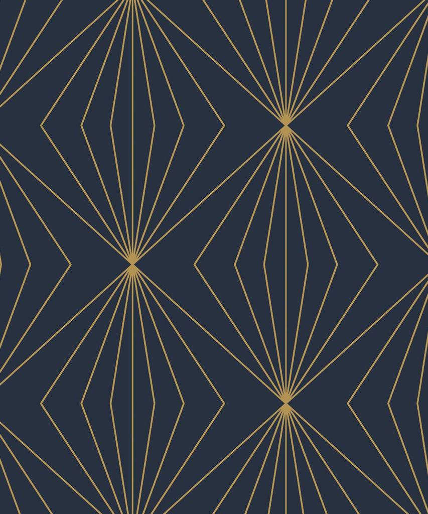 Malibu PS Gem Geometric Contemporary Geometric - Dark Blue & Metallic Gold | Peel and Stick Removable Wallpaper
