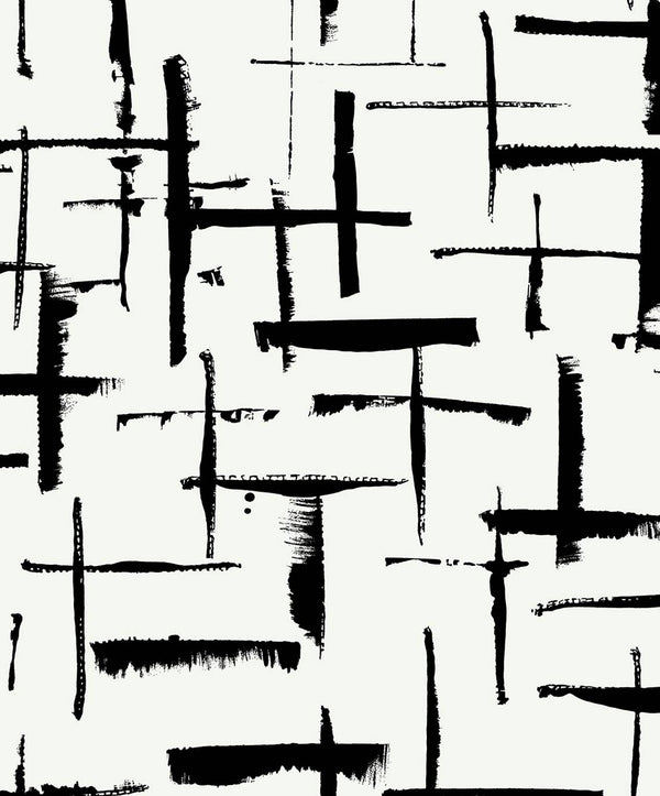 Malibu Ps Crosshatch Abstract Contemporary Abstract - Ebony & Eggshell | Peel and Stick Removable Wallcovering