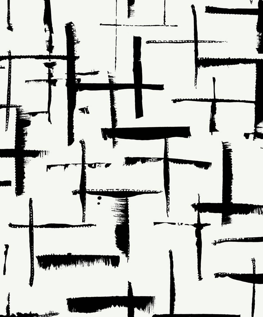 Malibu PS Crosshatch Abstract Contemporary Abstract - Ebony & Eggshell | Peel and Stick Removable Wallpaper