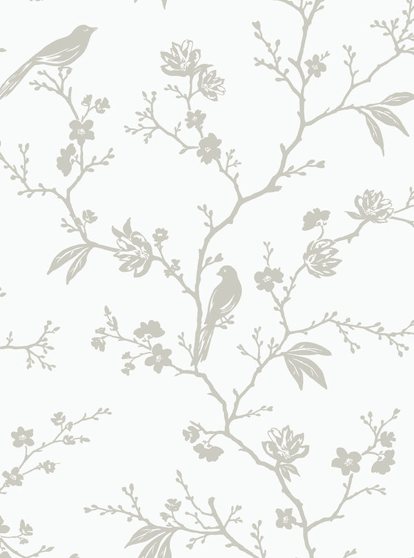 Malibu Ps Songbird Chinoiserie Transitional Chinoiserie - Nickel | Peel and Stick Removable Wallcovering