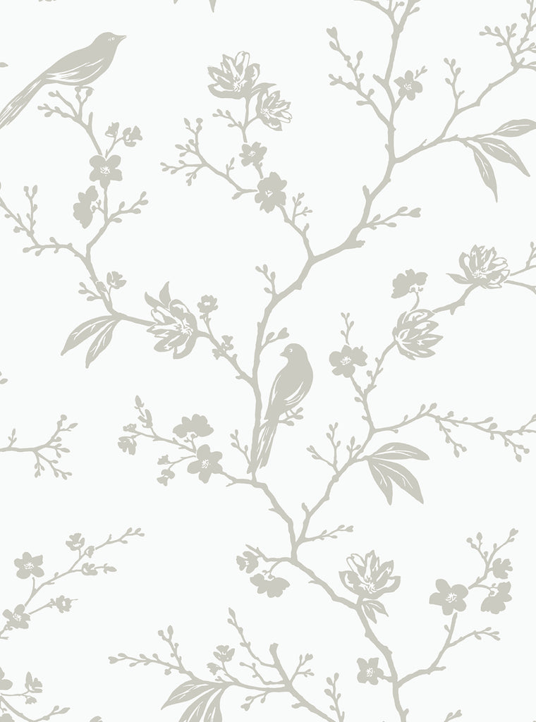 Malibu PS Songbird Chinoiserie Transitional Chinoiserie - Nickel | Peel and Stick Removable Wallpaper