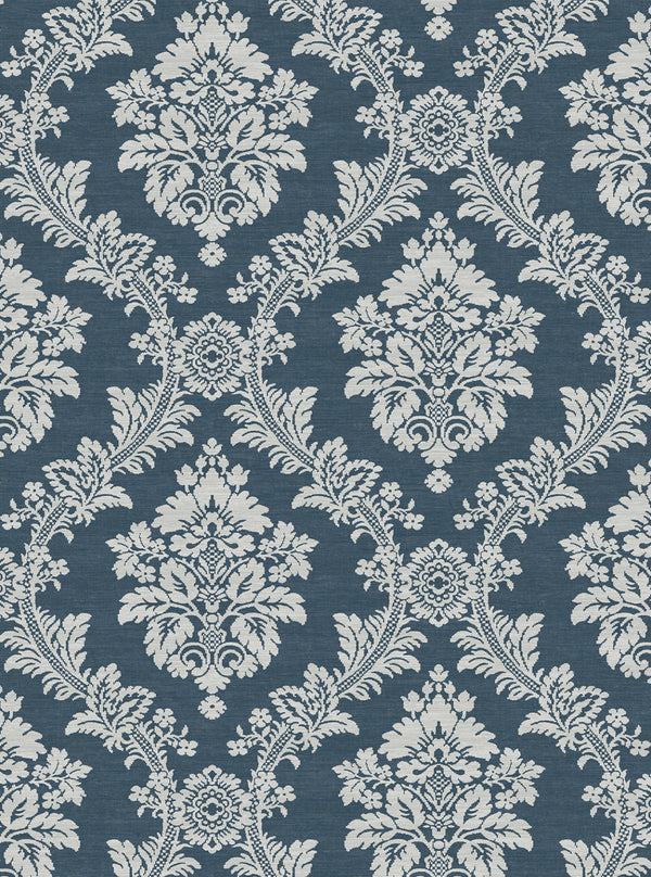 Malibu Ps Seaside Damask Traditional Damask - Denim Blue | Peel and Stick Removable Wallcovering