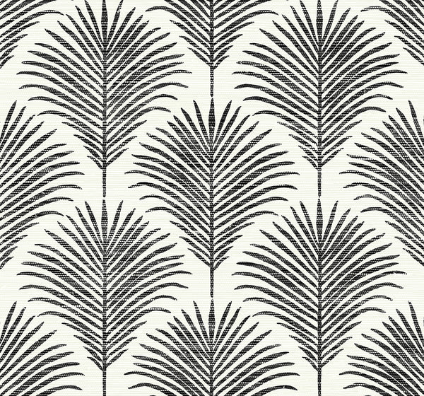 Malibu Ps Grassland Palm Coastal Botanical - Inkwell & Off-White | Peel and Stick Removable Wallcovering