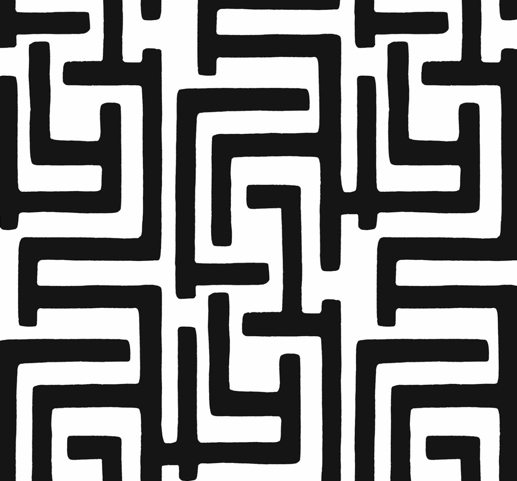 Malibu PS Graphic Maze Contemporary Abstract - Black | Peel and Stick Removable Wallpaper