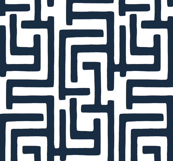 Malibu Ps Graphic Maze Contemporary Abstract - Dark Blue | Peel and Stick Removable Wallcovering