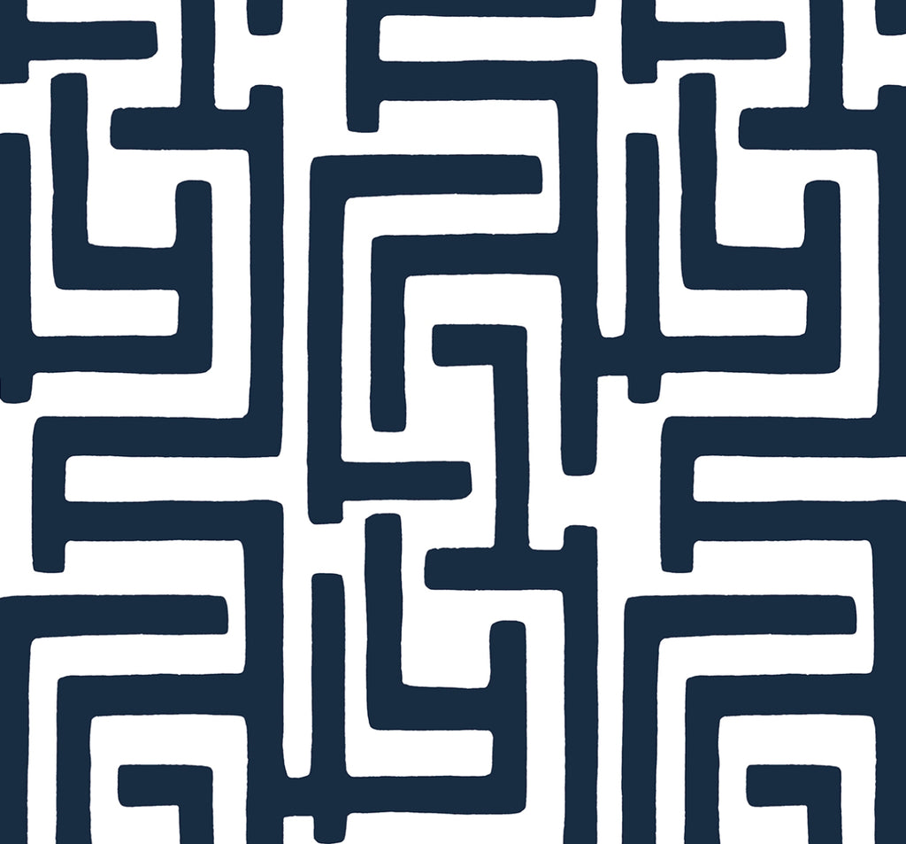Malibu PS Graphic Maze Contemporary Abstract - Dark Blue | Peel and Stick Removable Wallpaper