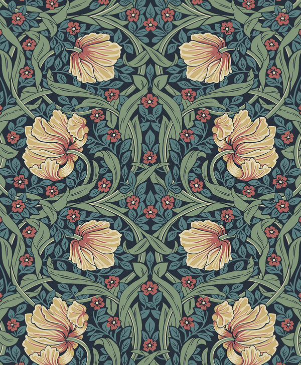 Malibu Ps Pimpernel Garden Vintage Floral - Bluestone & Clay | Peel and Stick Removable Wallcovering