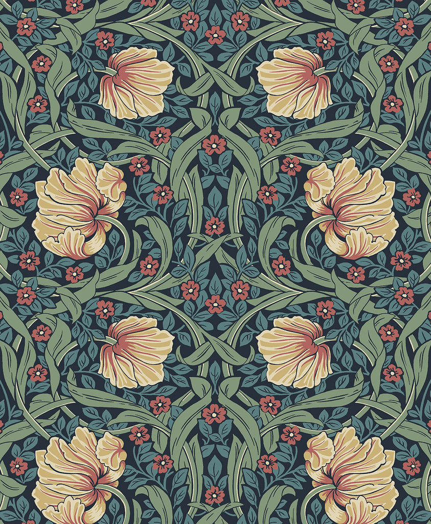 Malibu PS Pimpernel Garden Vintage Floral - Bluestone & Clay | Peel and Stick Removable Wallpaper