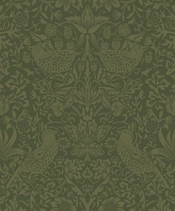 Malibu Ps Tonal Bird Garden Vintage Botanical - Moss Green | Peel and Stick Removable Wallcovering