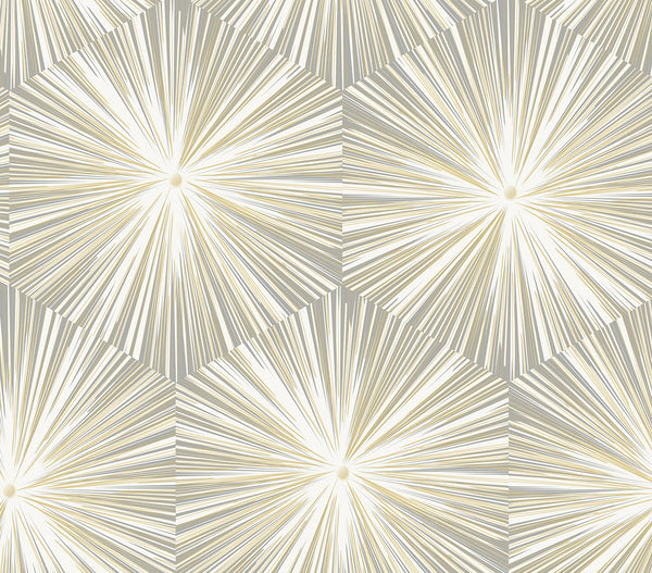Malibu Ps Hex Starburst Contemporary Geometric - Grey & Metallic Gold | Peel and Stick Removable Wallcovering