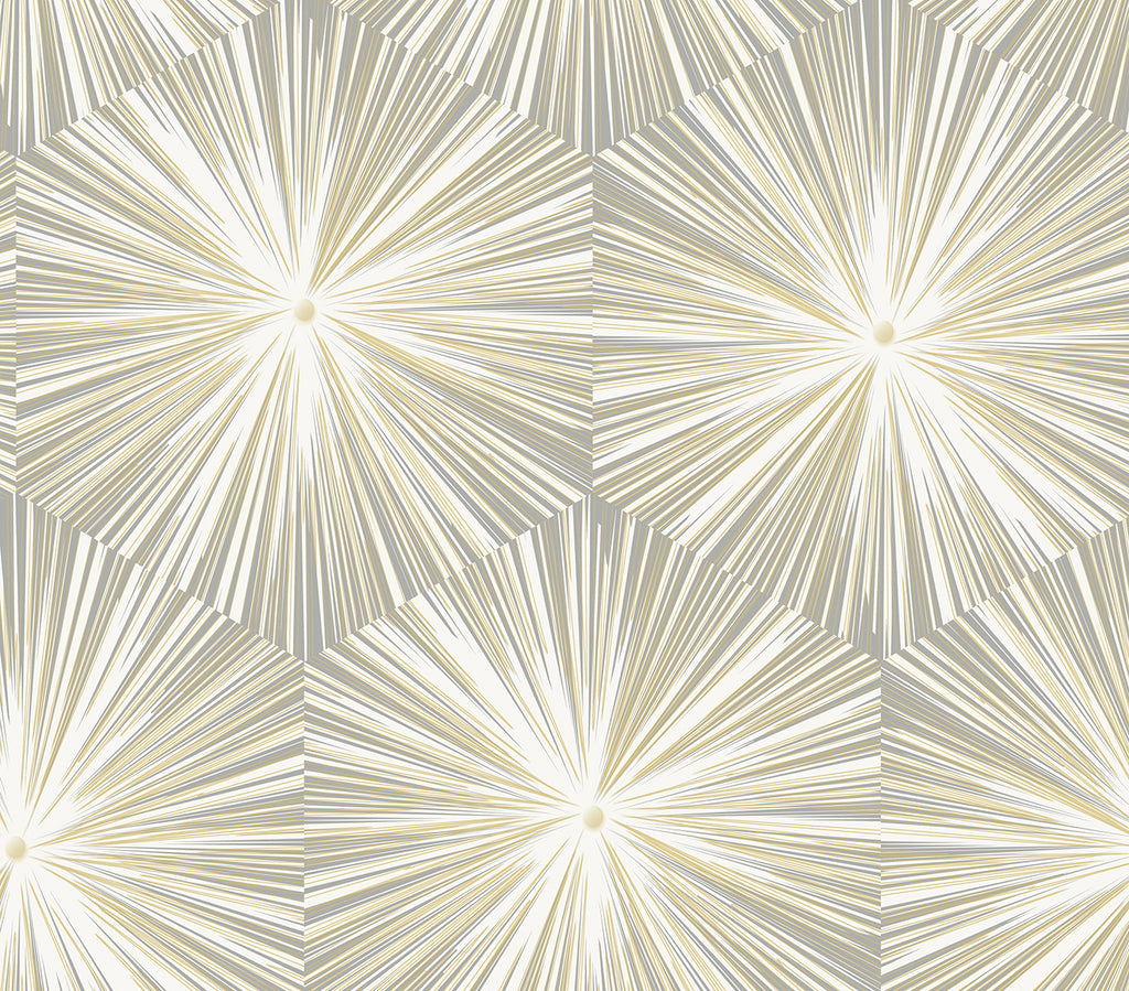 Malibu PS Hex Starburst Contemporary Geometric - Grey & Metallic Gold | Peel and Stick Removable Wallpaper