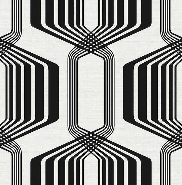 Malibu Ps Striped Geo Contemporary Geometric - Ebony | Peel and Stick Removable Wallcovering