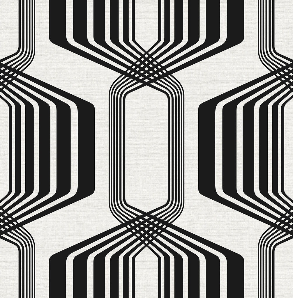 Malibu PS Striped Geo Contemporary Geometric - Ebony | Peel and Stick Removable Wallpaper