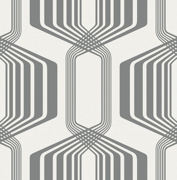 Malibu Ps Striped Geo Contemporary Geometric - Metallic Silver | Peel and Stick Removable Wallcovering