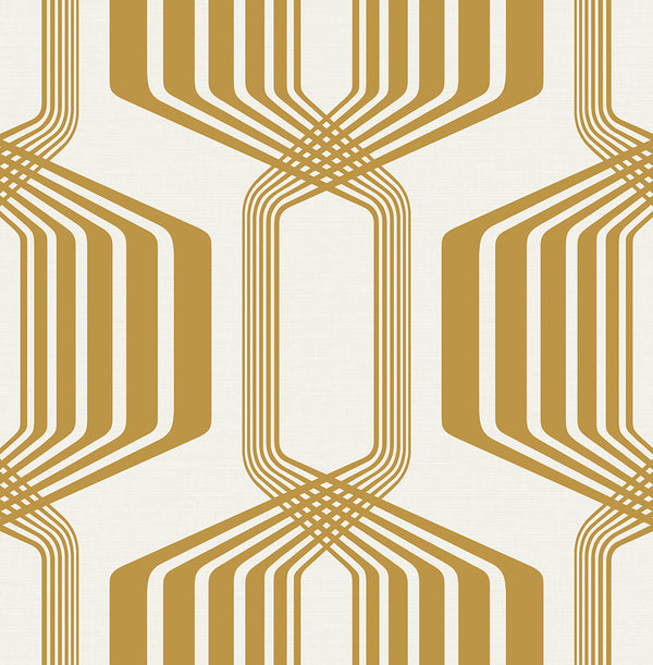 Malibu Ps Striped Geo Contemporary Geometric - Metallic Gold | Peel and Stick Removable Wallcovering