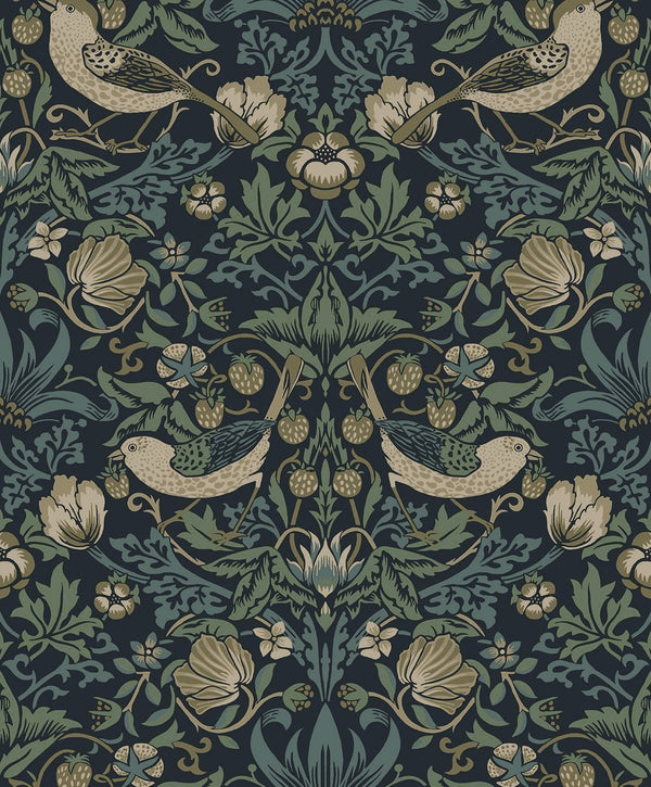 Malibu Ps Strawberry Garden Vintage Botanical - Blue | Peel and Stick Removable Wallcovering