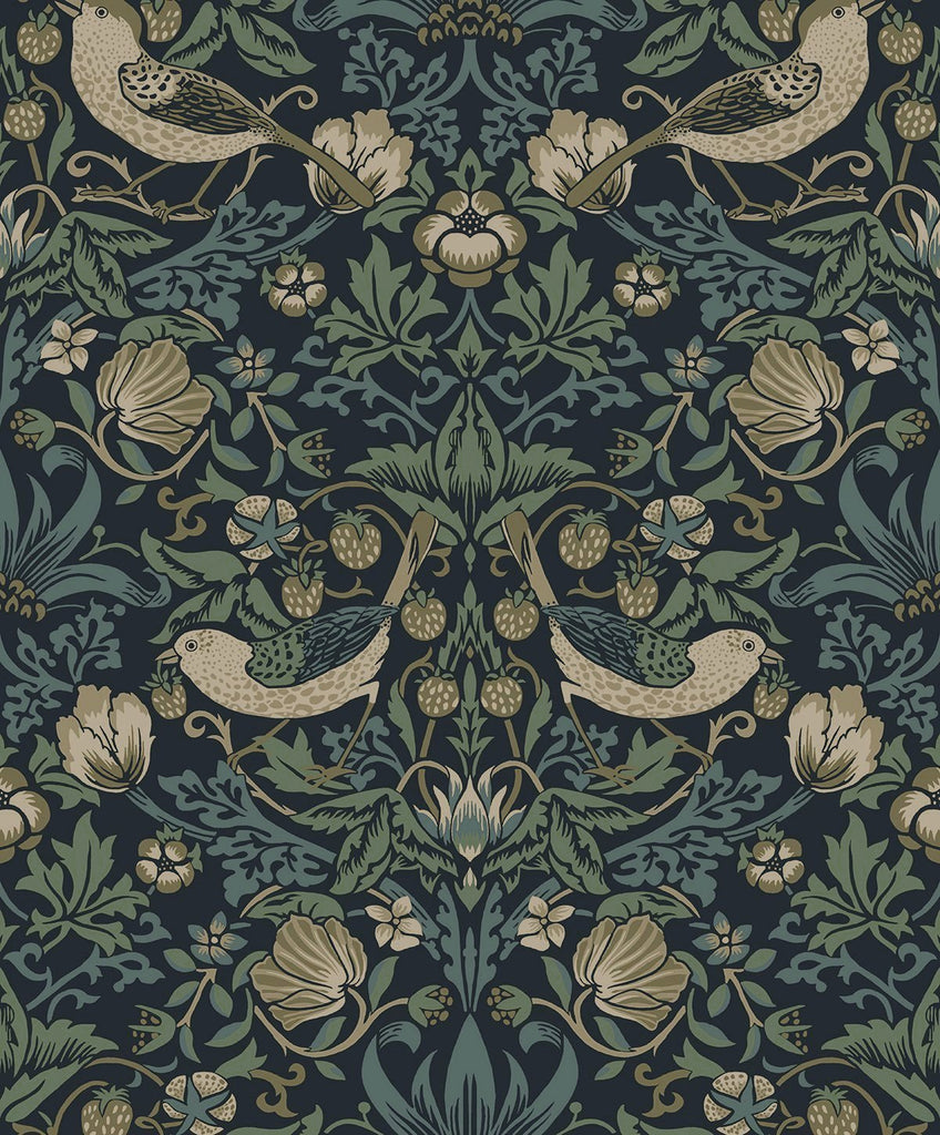 Malibu PS Strawberry Garden Vintage Botanical - Blue | Peel and Stick Removable Wallpaper