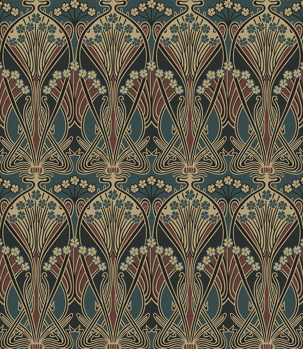 Malibu Ps Deco Dragonfly Vintage Botanical - Aegean Blue & Clay | Peel and Stick Removable Wallcovering