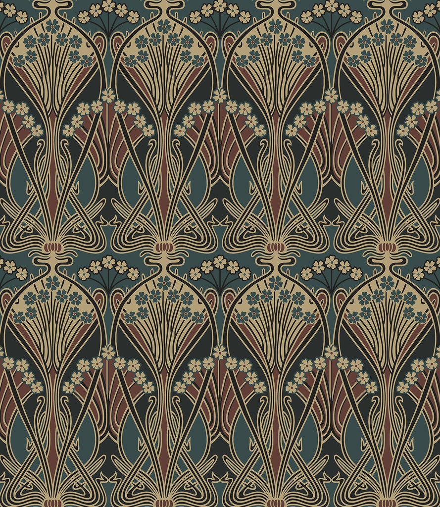 Malibu PS Deco Dragonfly Vintage Botanical - Aegean Blue & Clay | Peel and Stick Removable Wallpaper