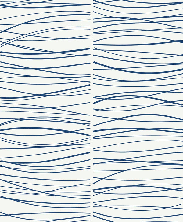 Malibu Ps Wave Lines Contemporary Abstract - Blue | Peel and Stick Removable Wallcovering