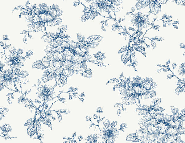 Malibu Ps Sketched Floral Contemporary Floral - Blue | Peel and Stick Removable Wallcovering