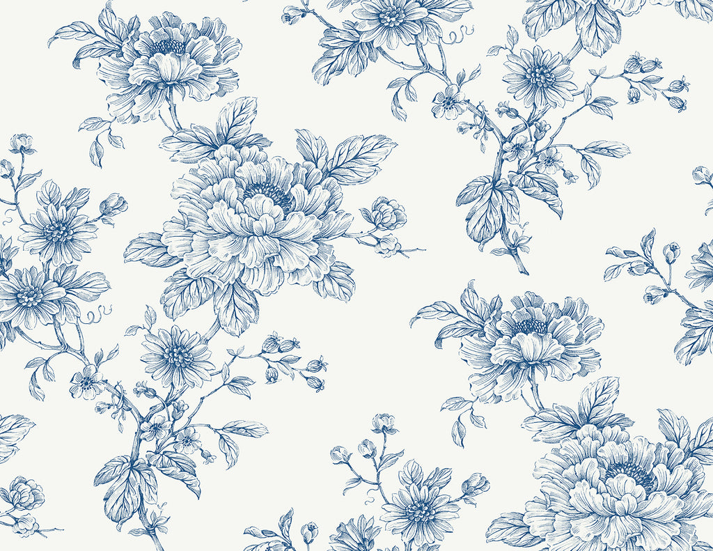 Malibu PS Sketched Floral Contemporary Floral - Blue | Peel and Stick Removable Wallpaper