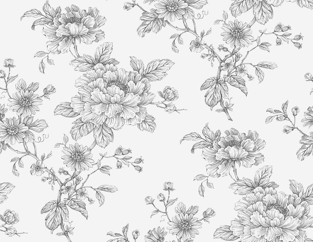 Malibu PS Sketched Floral Contemporary Floral - Grey | Peel and Stick Removable Wallpaper