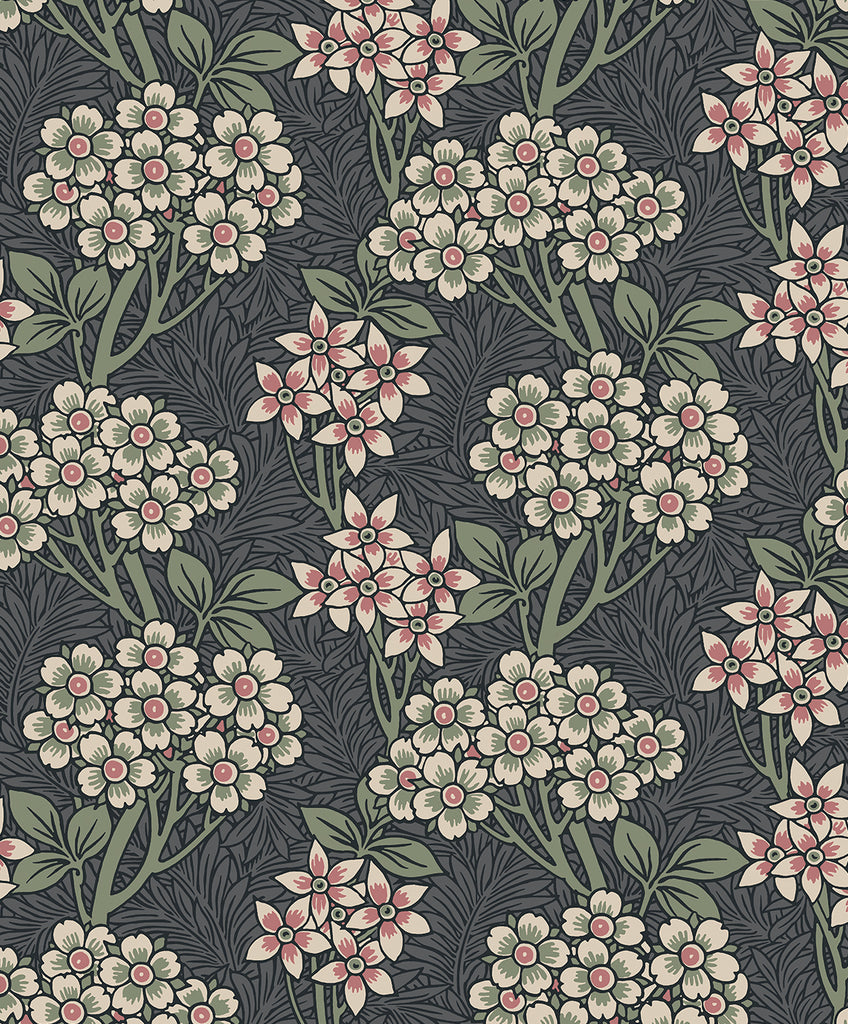 Malibu PS Floral Vine Vintage Botanical - Smoke & Laurel Green | Peel and Stick Removable Wallpaper