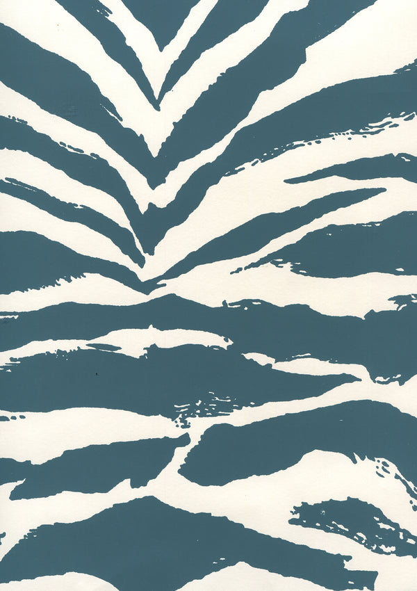 Nairobi Teal on Almost White Screen Printed - Off-White Commercial Wallcovering | China Seas